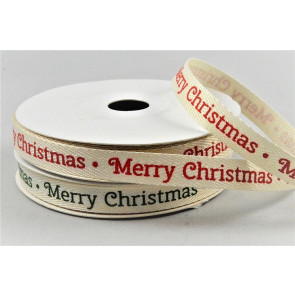 55126 - 10mm Cream herringbone ribbon printed with a Merry Christmas message x 10mts.