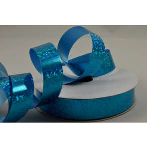 Y740 - 15mm Aqua Metallic Holographic Spotted Coloured Polypropylene Ribbon!