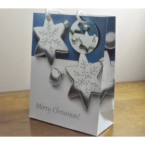 88120 - Sparkling Merry Christmas Glitter Baubles Gift Bags & Tag!!-White - Large