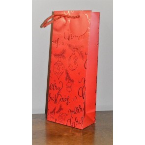 88123 - Red Merry Christmas Holly & Bauble Bottle Bag & Tag!!-Red