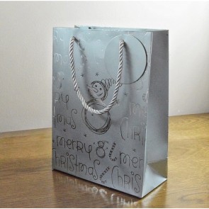 88124 - Merry Christmas Silver Snowman Gift Bags & Tag!!-Silver - Large