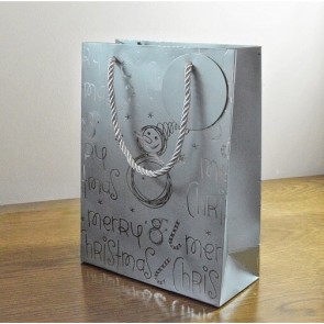 88124 - Merry Christmas Silver Snowman Gift Bags & Tag!!-Silver - Medium