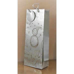88124 - Merry Christmas Silver Snowman Bottle Bag & Tag!!-Silver