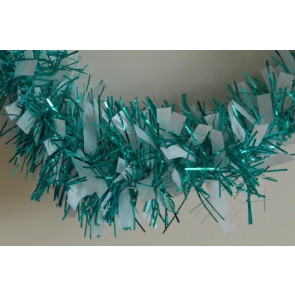 Y673 - Aqua Coloured Tinsel with Hanging White Deco x 2 Metre Lengths!