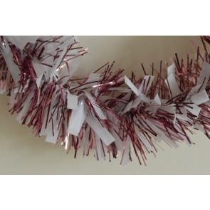 88134 - Pink Coloured Tinsel with Hanging White Deco x 2 Metre Lengths!
