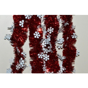 88139 - Red Coloured Tinsel with Hanging White Snowflakes x 2 Metre Lengths!