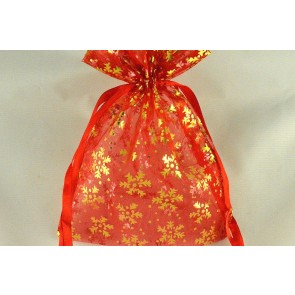 88174 - 13cm x 18cm Snowflake Printed Organza Bags (3 Bags)-36 Red