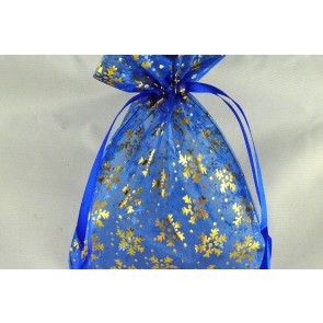 88174 - 13cm x 18cm Snowflake Printed Organza Bags (3 Bags)-75 Blue