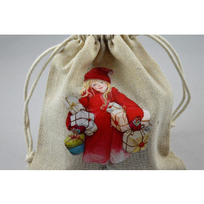 88177 - 13cm x 18cm Christmas Girl Carrying Presents Gift Bags (3 Bags)