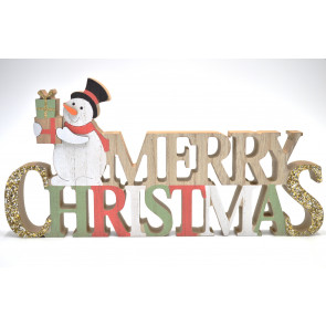 88181 - Wooden freestanding Christmas and Winter Decoration Ornaments - Merry Christmas Snowman