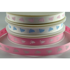 54268 - 10mm Printed Baby Feet Ribbon (20 Metres)