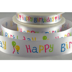 54014 - 15mm & 25mm Happy Birthday Printed Ribbon (20 Metres)