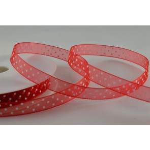 55001 - 10mm Red Organza Spotted Dot Ribbon (20 Metres)