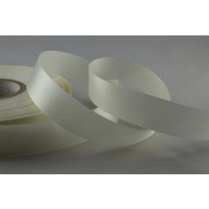 Y600 -  100mm Bright White Cut edge Single Sided firm finish Polyester satin x 25 Metres