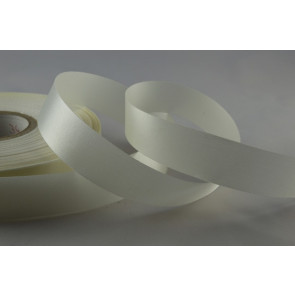 Y768-  95mm Bright White firm finish cut edge Single Sided Polyester satin x 25 Metres