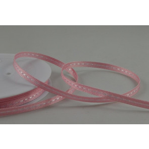 Y641-55045 - 5mm White Centre Stitched Grosgrain Ribbon x 20 Metre Rolls!-Baby Pink