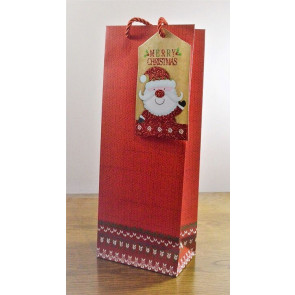 Y655 - Red Merry Christmas Bottle Bag with Snowman Tag!!-Red
