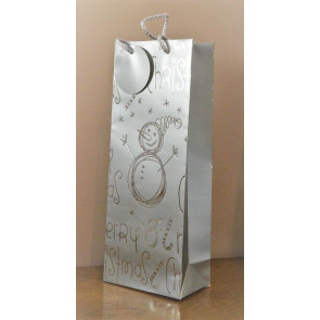 Y659 - Merry Christmas Silver Snowman Bottle Bag & Tag!!-Silver