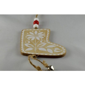 Y794- Wooden Multi Santa Boot with Loop (1 Piece)-9cm x 7.5cm-54 Beige & White-1 Piece