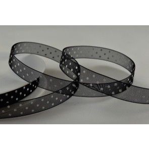 Y934 - 10mm SOrganza potted Dot Ribbon (20 Metres)-10mm-88 Black-20 Metres